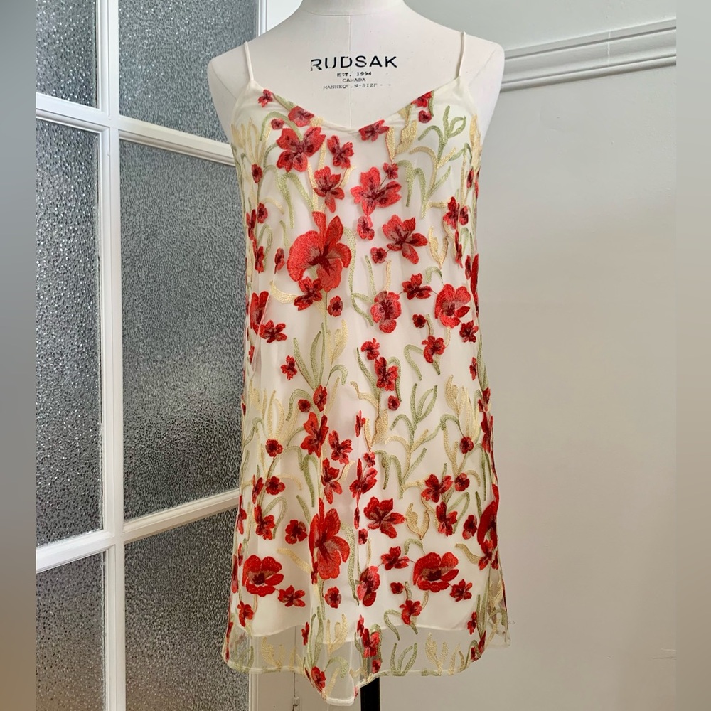 Embroidered Red Floral Slip Mini Dress by Rudsak